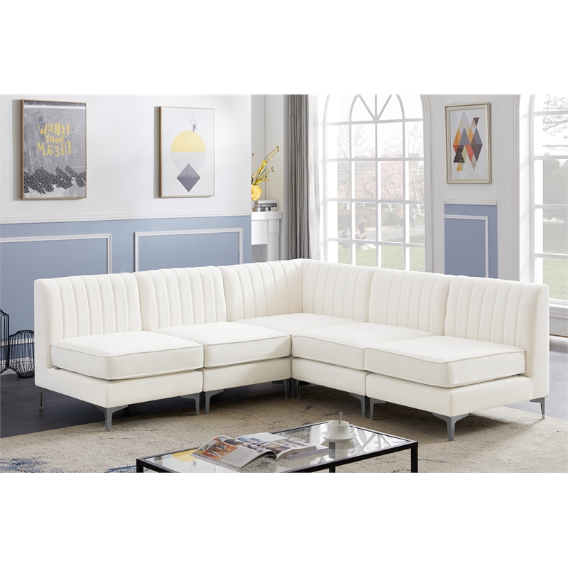 Meridian Furniture Alina Cream Velvet Modular Sectional