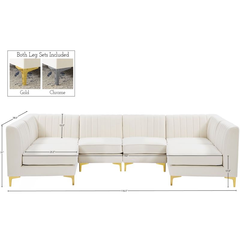 Meridian Furniture Alina Cream Velvet Modular Sectional