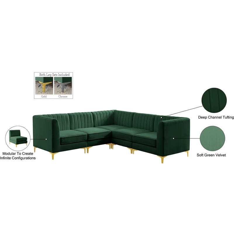 Meridian Furniture Alina Green Velvet Modular Sectional