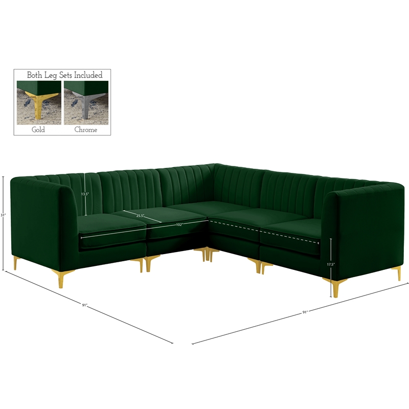 Meridian Furniture Alina Green Velvet Modular Sectional