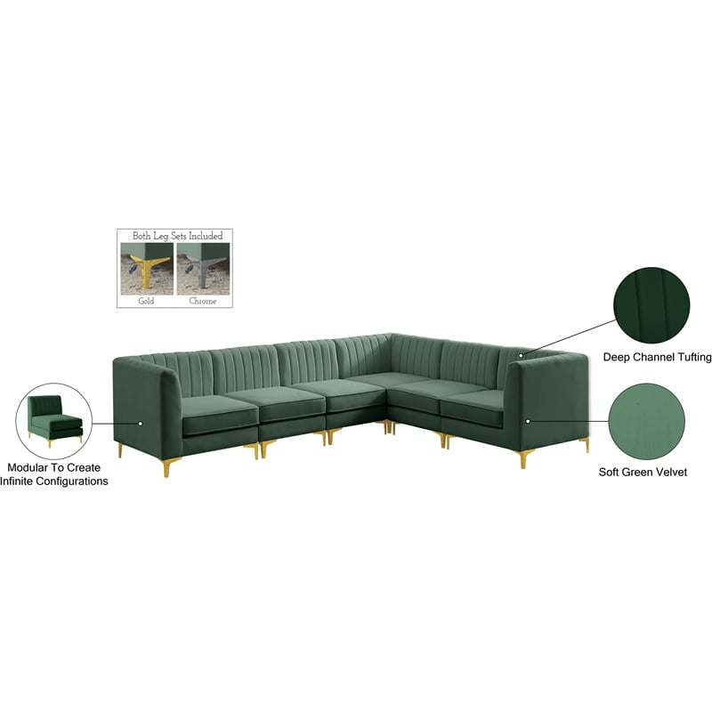 Meridian Furniture Alina Green Velvet Modular Sectional