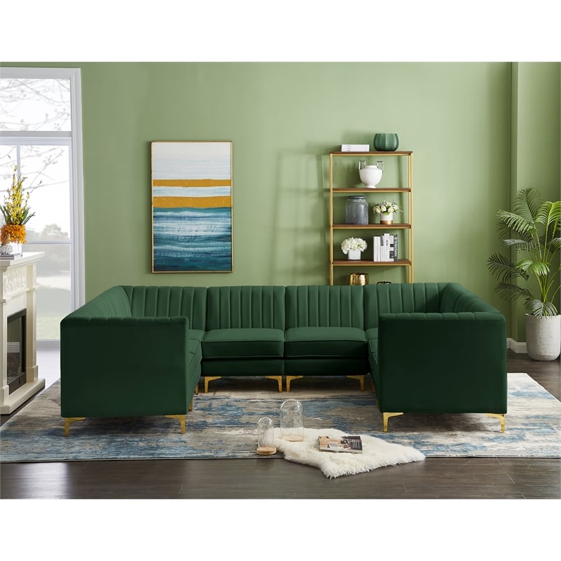 Meridian Furniture Alina Green Velvet Modular Sectional