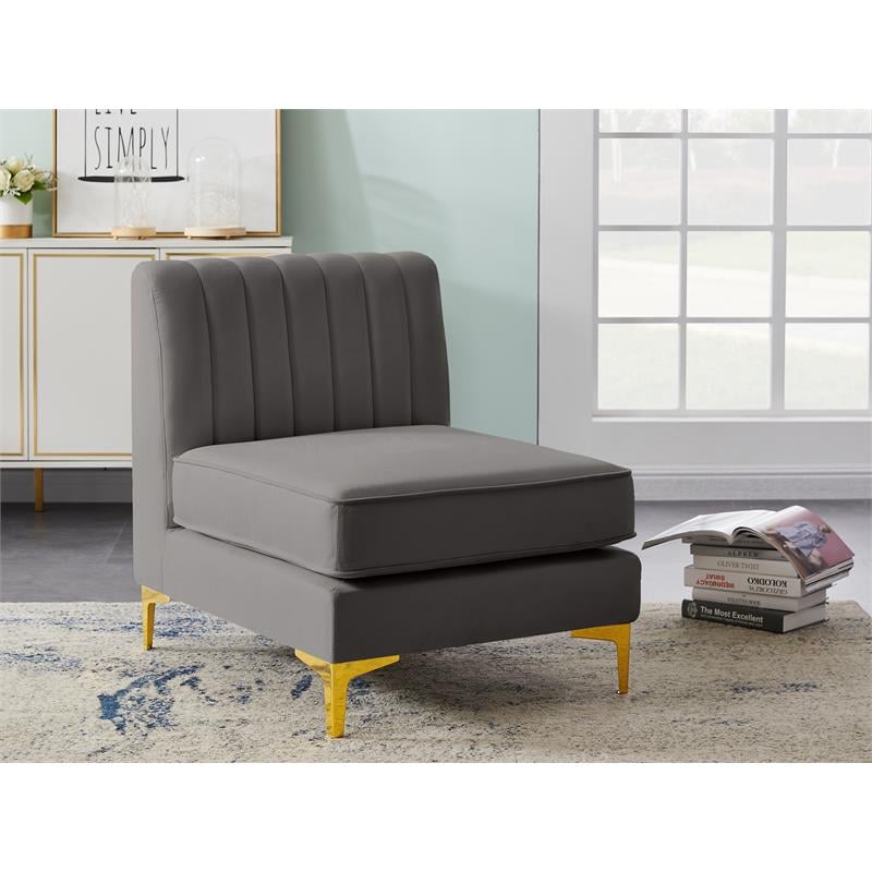 Meridian Furniture Alina Grey Velvet Armless Chair