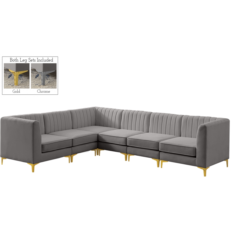 Meridian Furniture Alina Grey Velvet Modular Sectional
