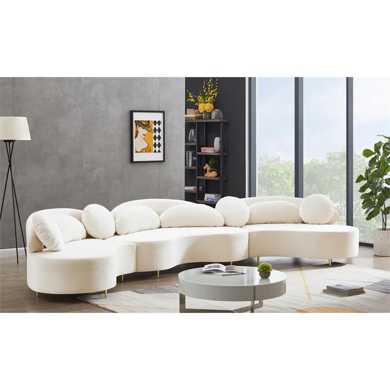 Meridian Furniture Vivacious Cream Velvet 3pc. Sectional