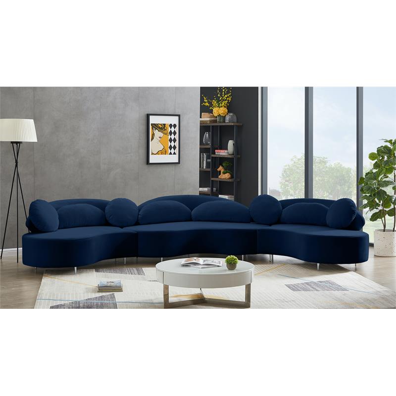 Meridian Furniture Vivacious Navy Velvet 3pc. Sectional