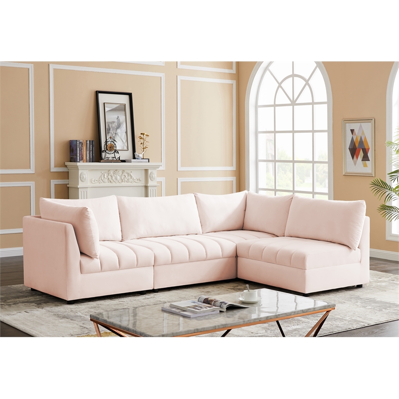 Meridian Furniture Jacob Pink Velvet Modular Sectional