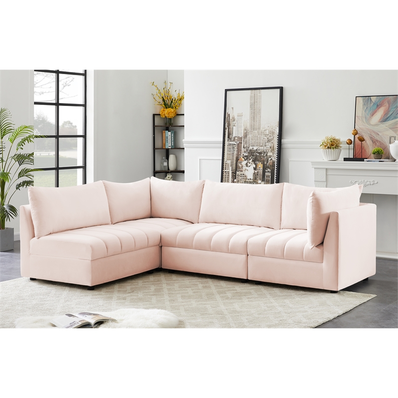 Meridian Furniture Jacob Pink Velvet Modular Sectional