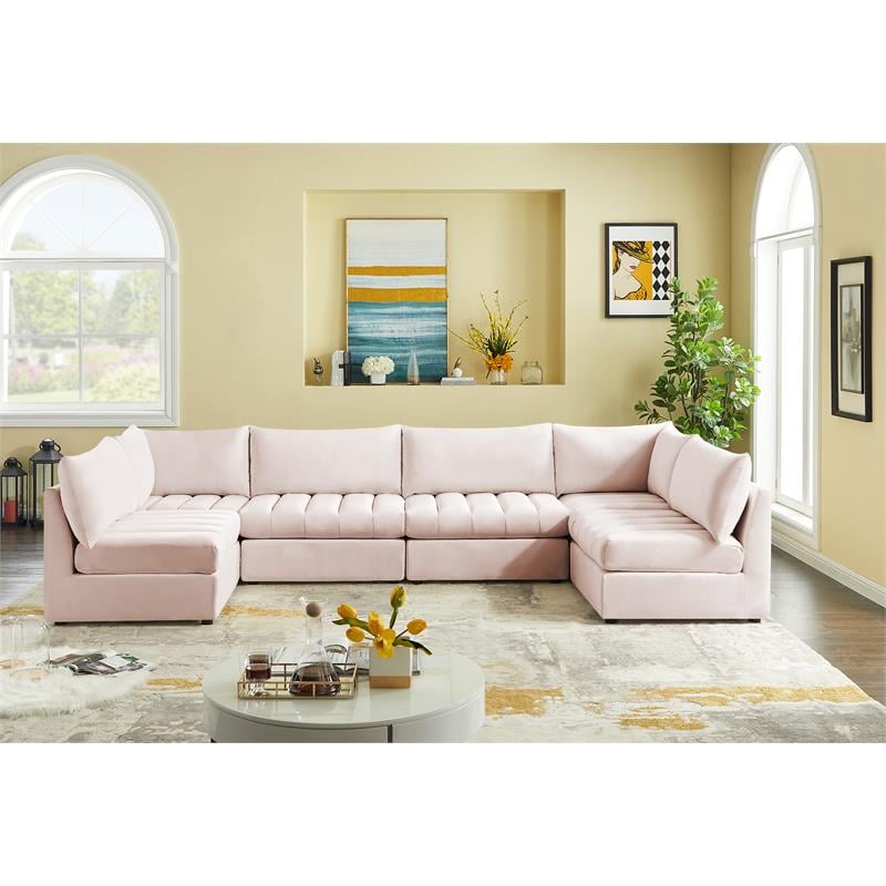 Meridian Furniture Jacob Pink Velvet Modular Sectional