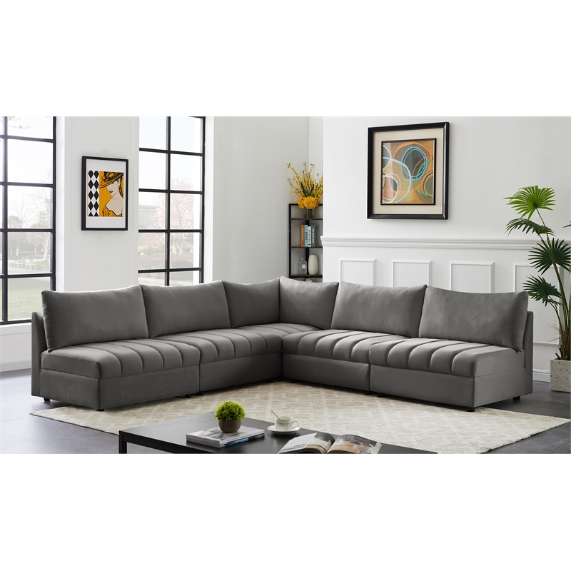 Meridian Furniture Jacob Grey Velvet Modular Sectional