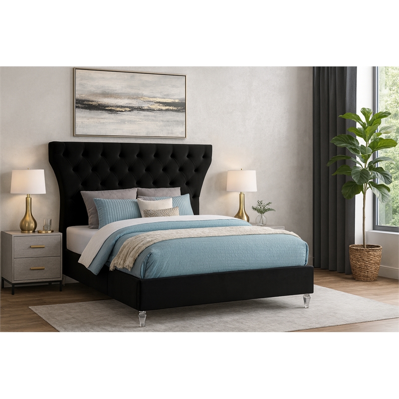 Meridian Furniture Kira Black Velvet King Bed