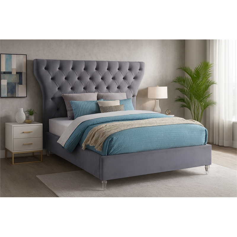 Meridian Furniture Kira Grey Velvet King Bed