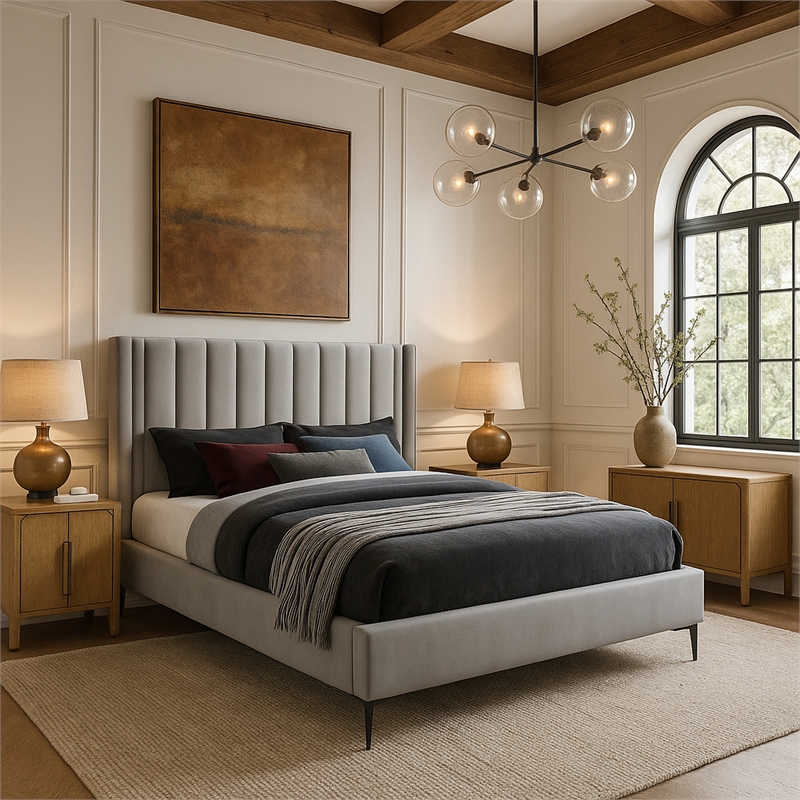 Meridian Furniture Nadia Cream Velvet Queen Bed