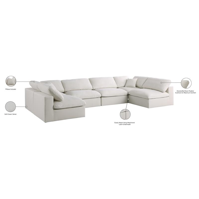 Meridian Furniture Plush Cream Velvet Standard Modular Sectional