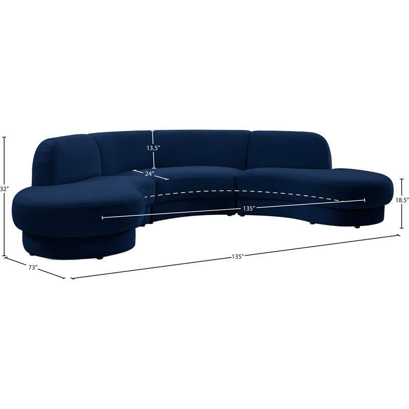 Meridian Furniture Rosa Navy Velvet 3pc. Sectional