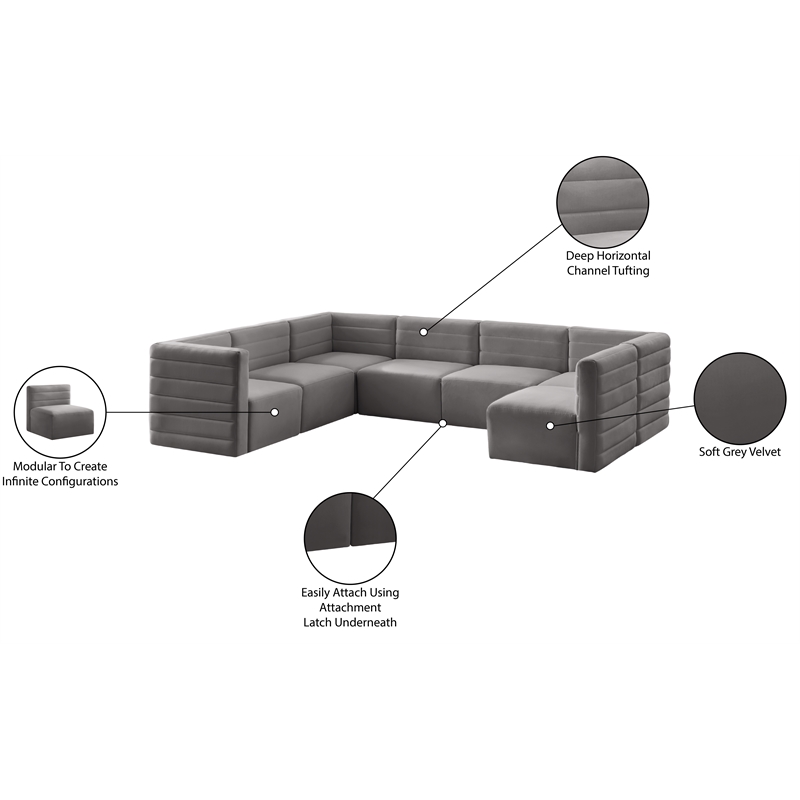 Meridian Furniture Quincy Grey Velvet Modular Sectional