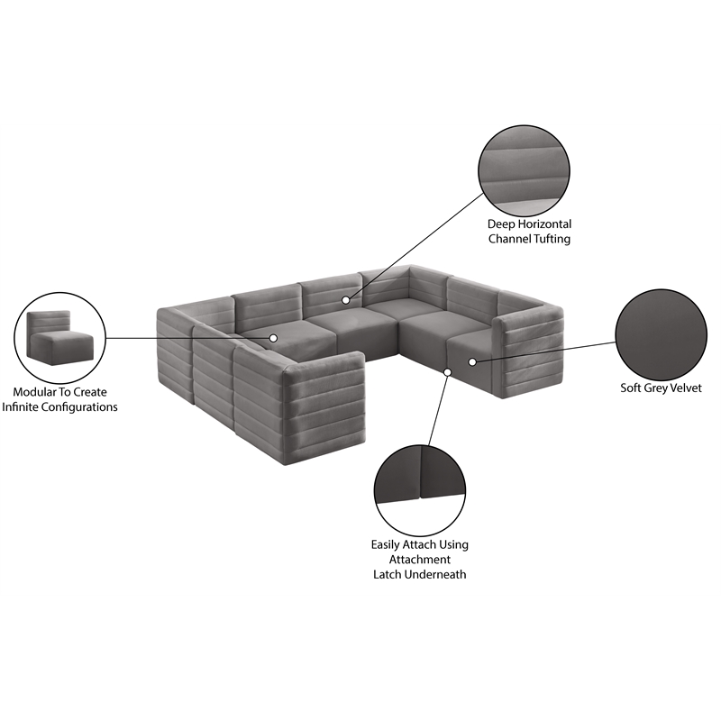 Meridian Furniture Quincy Grey Velvet Modular Sectional