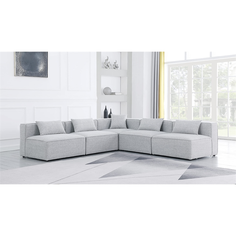 Meridian Furniture Cube Grey Durable Linen Modular Sectional