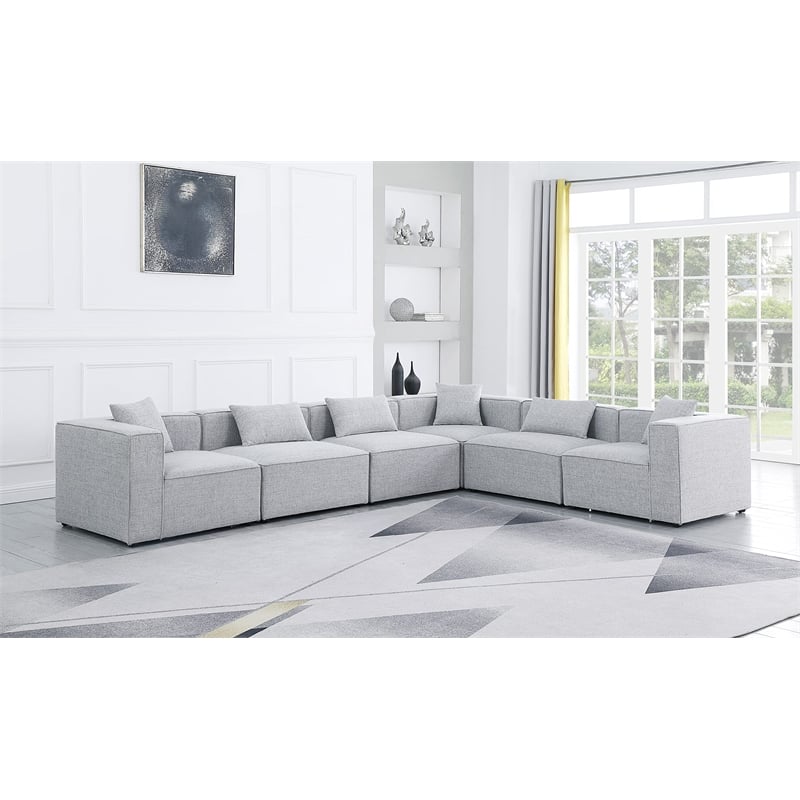Meridian Furniture Cube Grey Durable Linen Modular Sectional