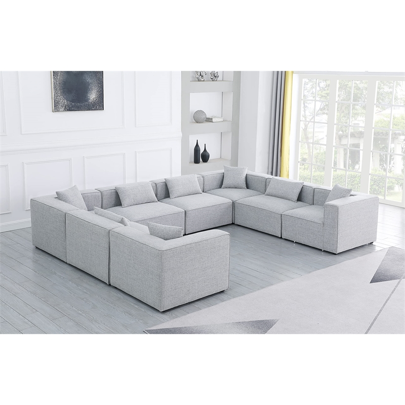 Meridian Furniture Cube Grey Durable Linen Modular Sectional