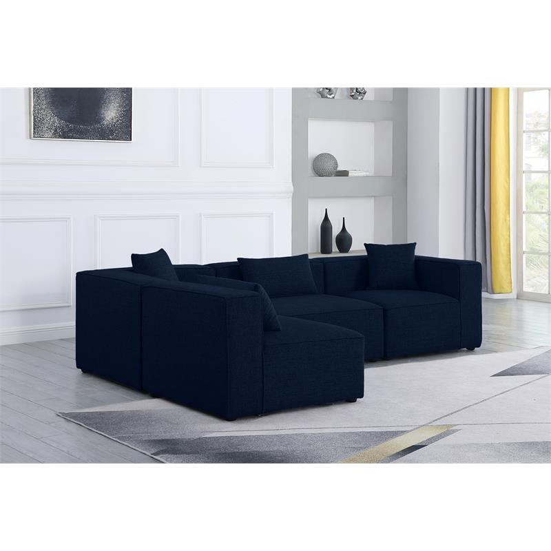 Meridian Furniture Cube Navy Durable Linen Modular Sectional