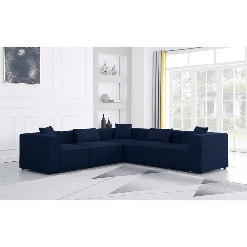 Meridian Furniture Cube Navy Durable Linen Modular Sectional