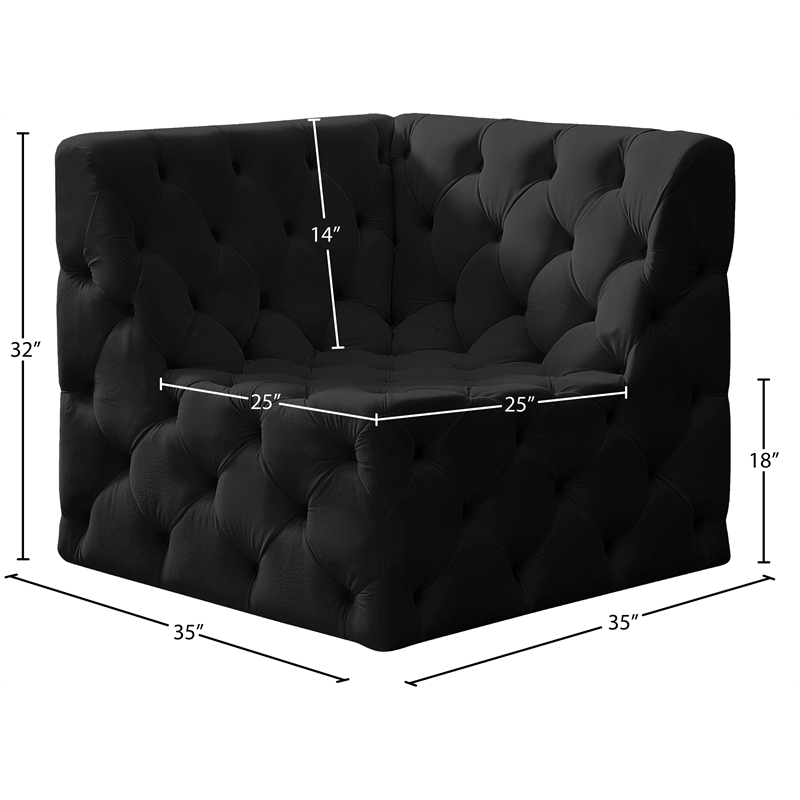 Meridian Furniture Tuft Black Velvet Corner Chair
