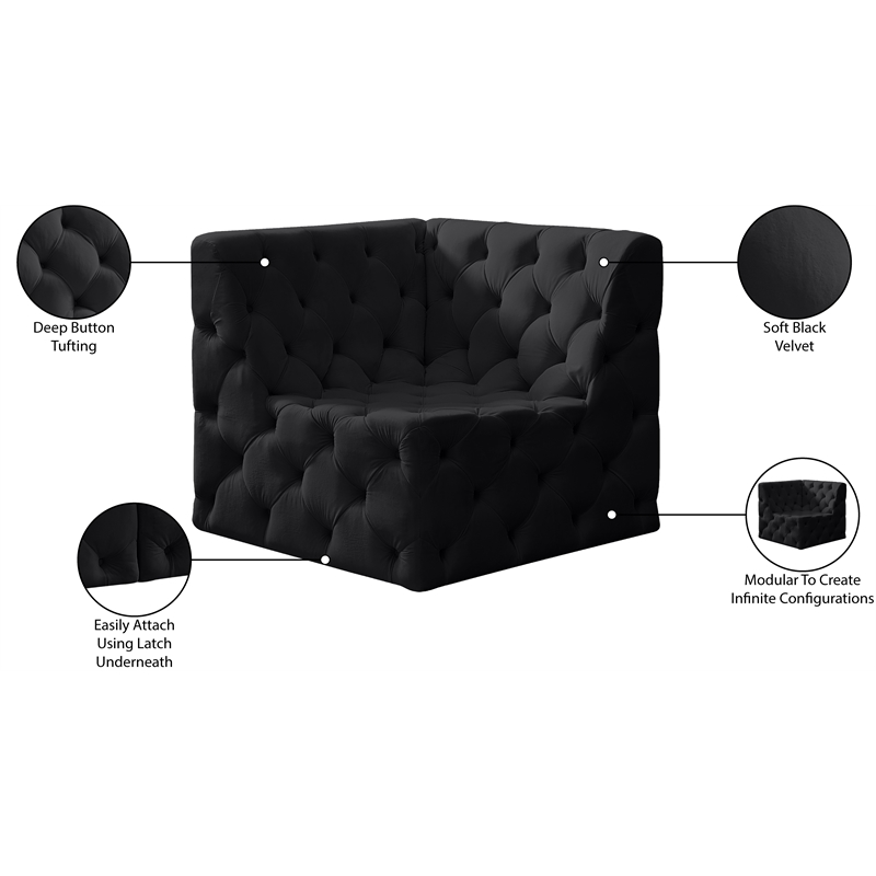 Meridian Furniture Tuft Black Velvet Corner Chair