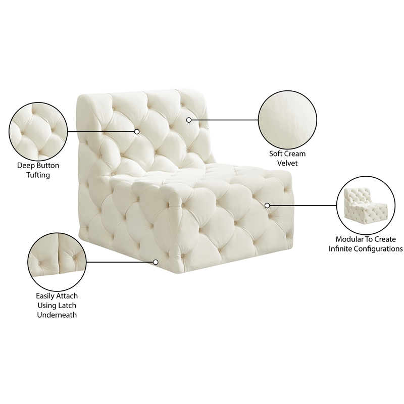 Meridian Furniture Tuft Cream Velvet Armless Chair