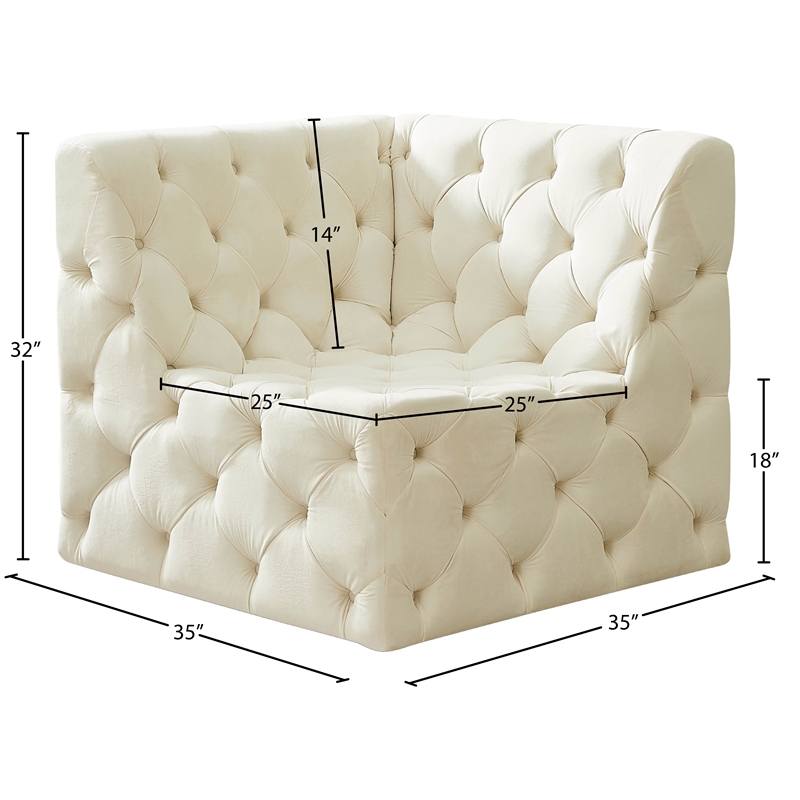 Meridian Furniture Tuft Cream Velvet Corner Chair