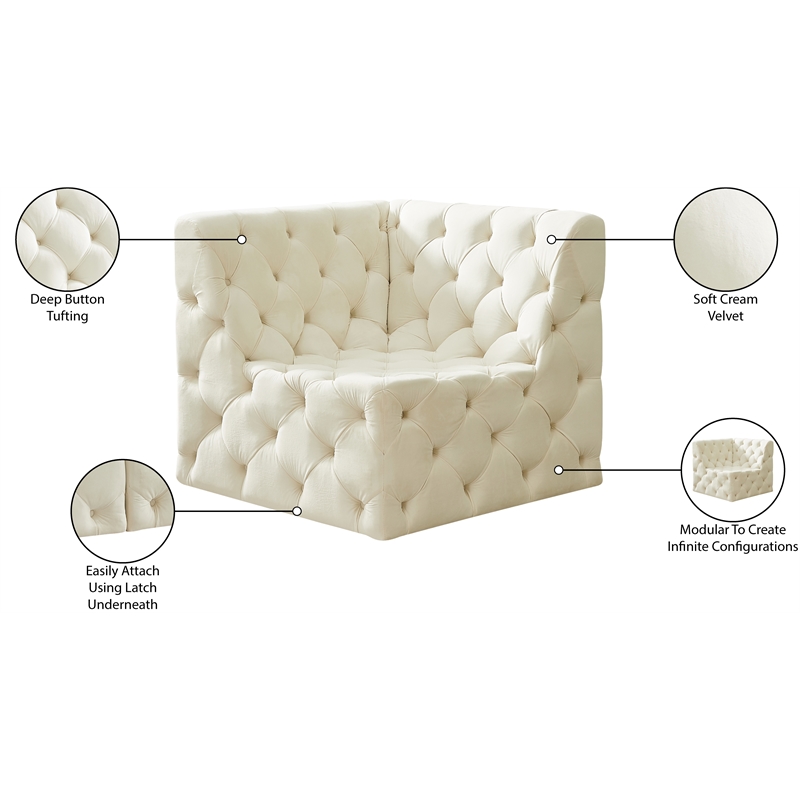 Meridian Furniture Tuft Cream Velvet Corner Chair