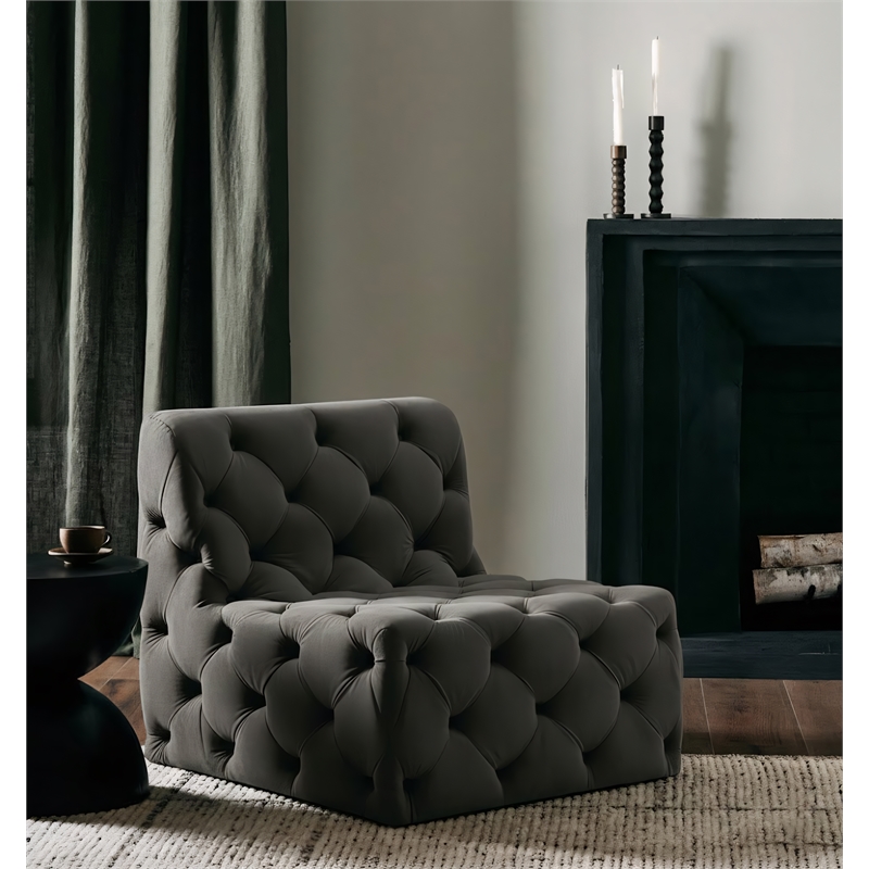Meridian Furniture Tuft Grey Velvet Armless Chair