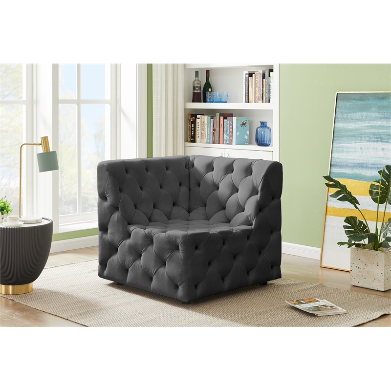 Meridian Furniture Tuft Grey Velvet Corner Chair