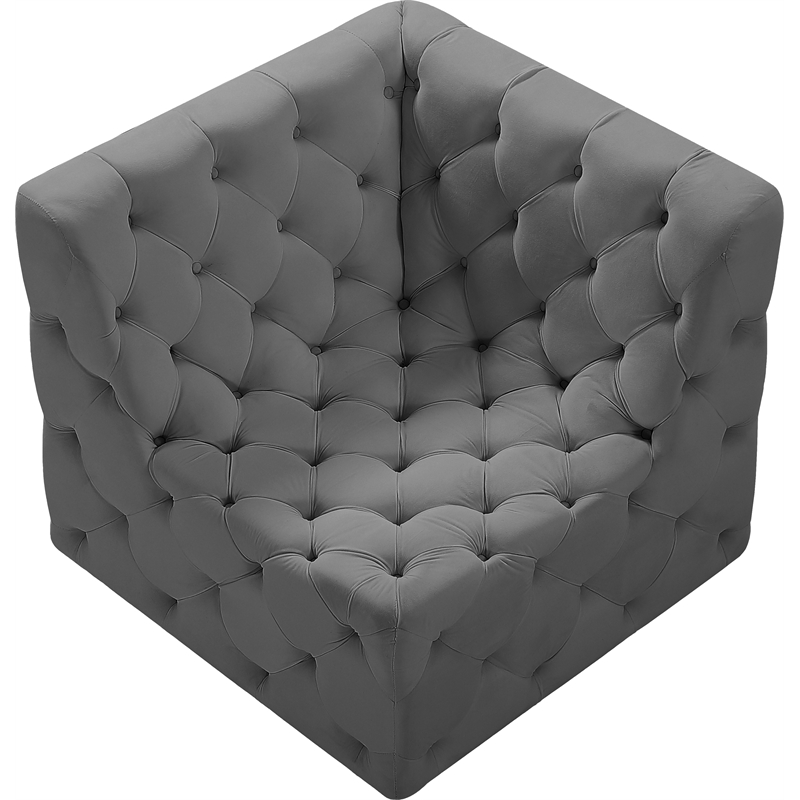 Meridian Furniture Tuft Grey Velvet Corner Chair