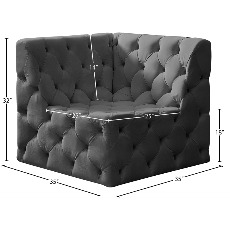 Meridian Furniture Tuft Grey Velvet Corner Chair