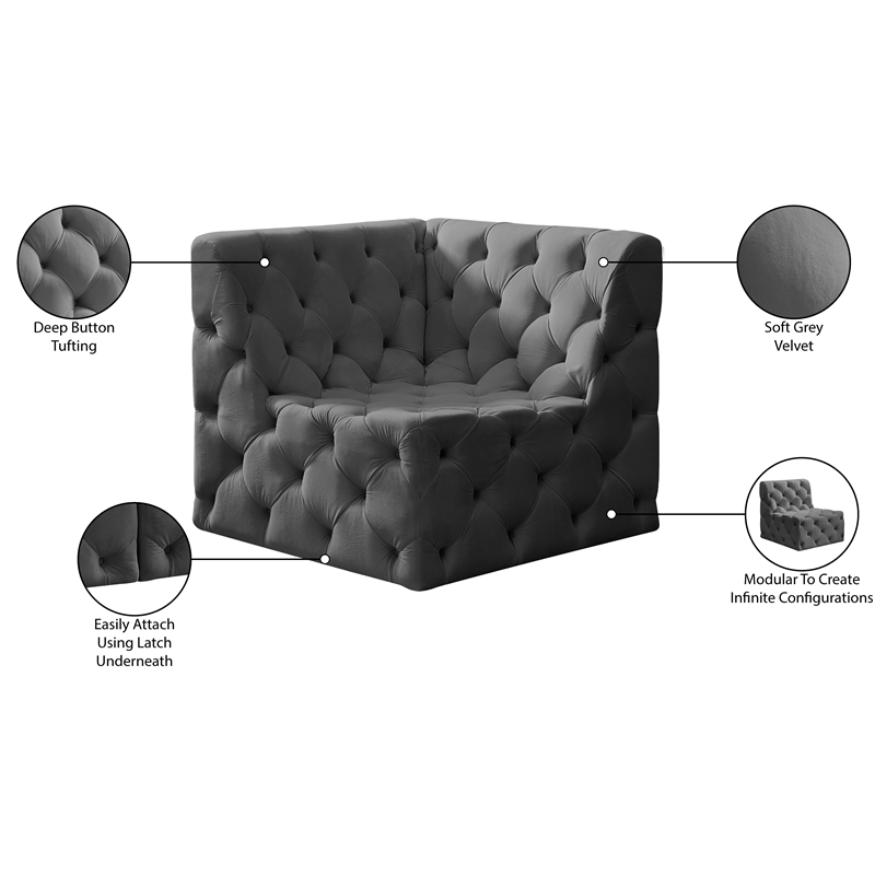 Meridian Furniture Tuft Grey Velvet Corner Chair