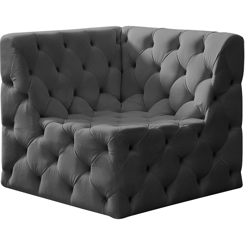 Meridian Furniture Tuft Grey Velvet Corner Chair