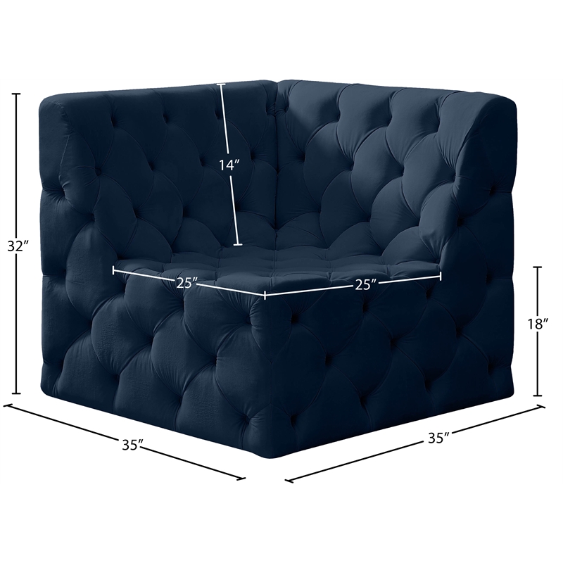 Meridian Furniture Tuft Navy Velvet Corner Chair