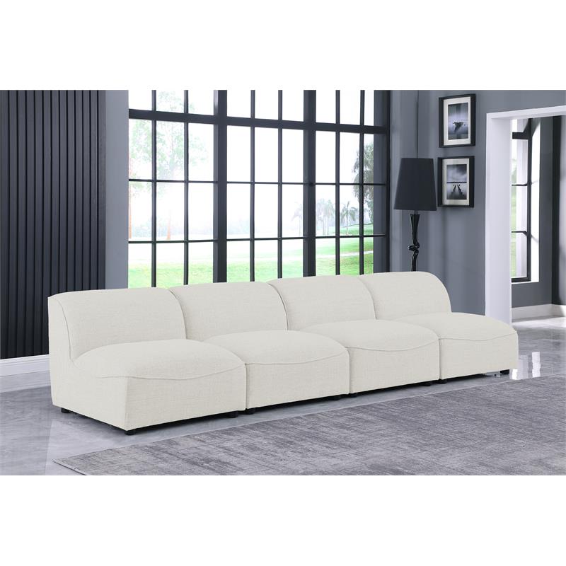 Meridian Furniture Miramar Cream Durable Linen Textured Modular Sofa
