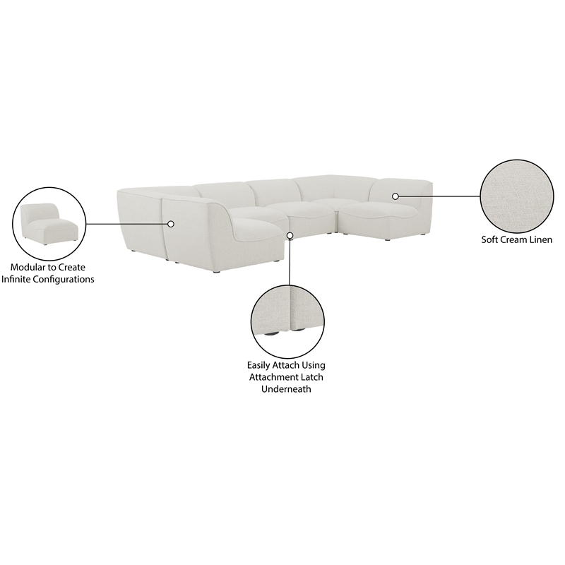 Meridian Furniture Miramar Cream Durable Linen Textured Modular Sectional