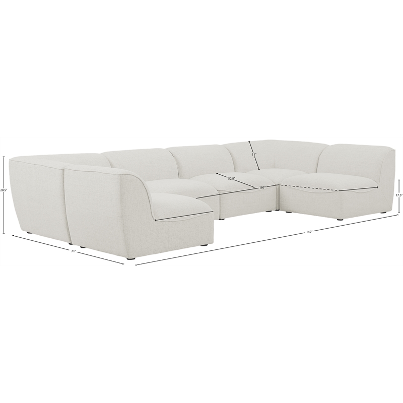Meridian Furniture Miramar Cream Durable Linen Textured Modular Sectional