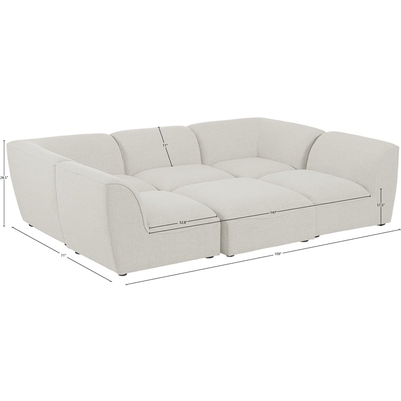 Meridian Furniture Miramar Cream Durable Linen Textured Modular Sectional