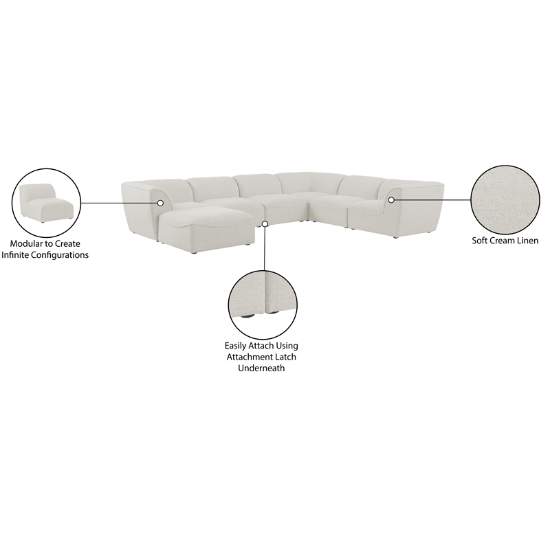 Meridian Furniture Miramar Cream Durable Linen Textured Modular Sectional