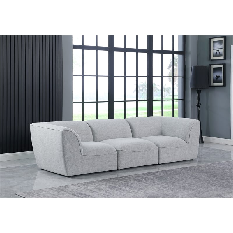 Meridian Furniture Miramar Grey Durable Linen Textured Modular Sofa