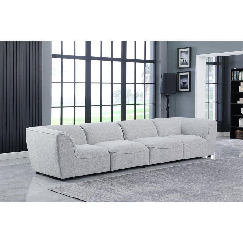 Meridian Furniture Miramar Grey Durable Linen Textured Modular Sofa
