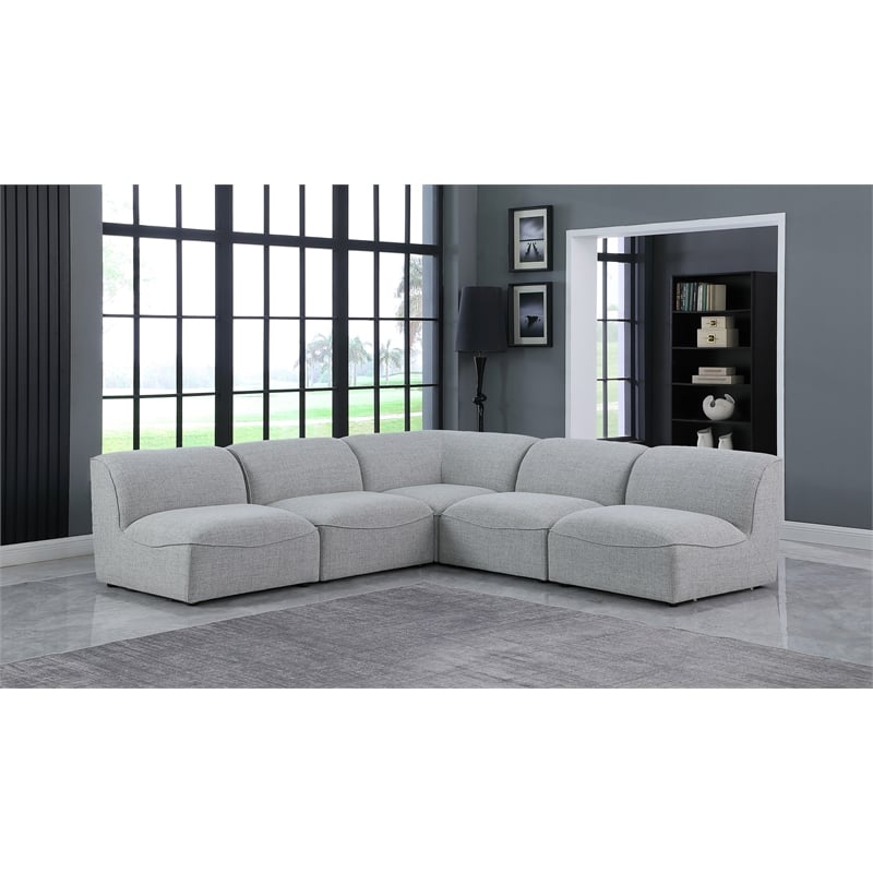 Meridian Furniture Miramar Grey Durable Linen Textured Modular Sectional