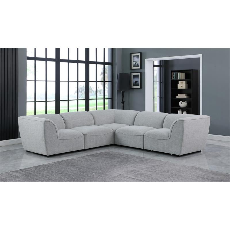 Meridian Furniture Miramar Grey Durable Linen Textured Modular Sectional