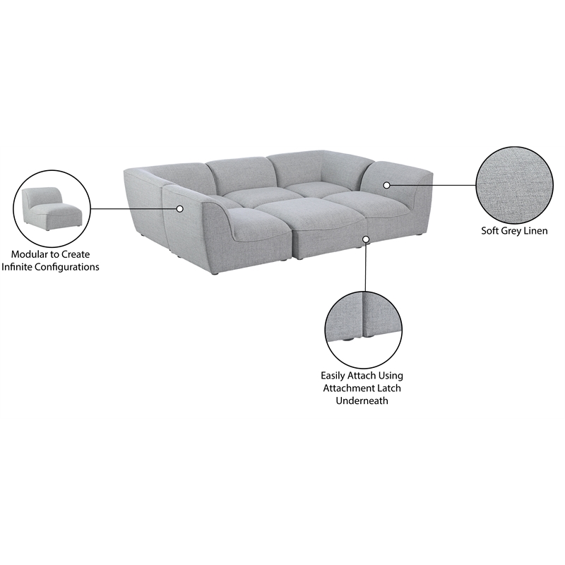 Meridian Furniture Miramar Grey Durable Linen Textured Modular Sectional