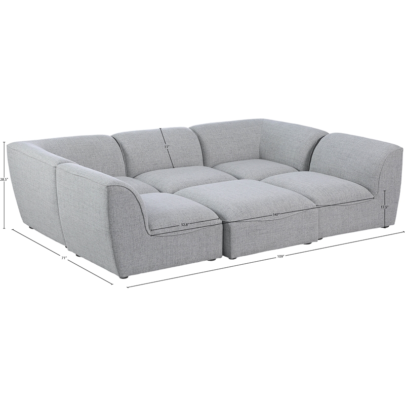 Meridian Furniture Miramar Grey Durable Linen Textured Modular Sectional