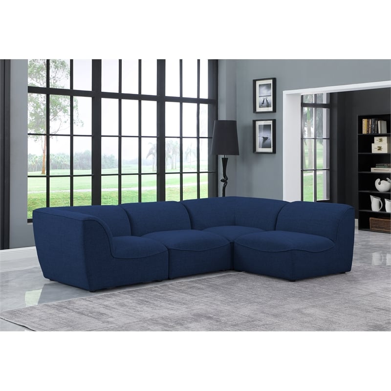 Meridian Furniture Miramar Navy Durable Linen Textured Modular Sectional
